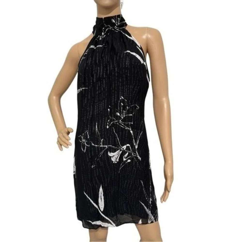 Joseph‎ Ribkoff Black White Floral Lily Halter Neck Dress Size 10 Cocktail K1489